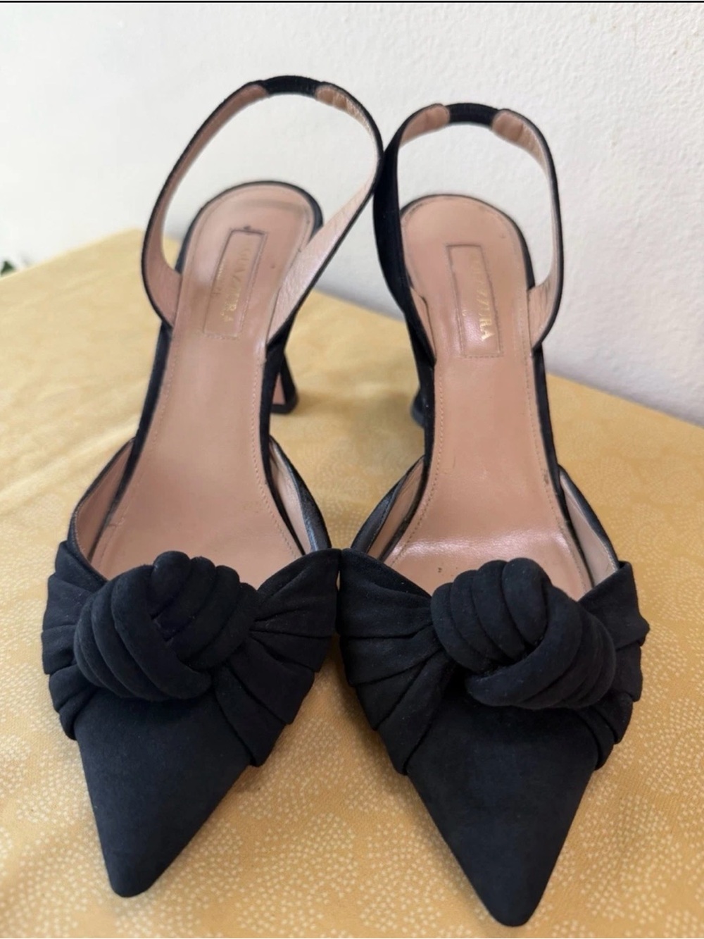 Aquazzura Black Knotted Pointed Slingback Heels